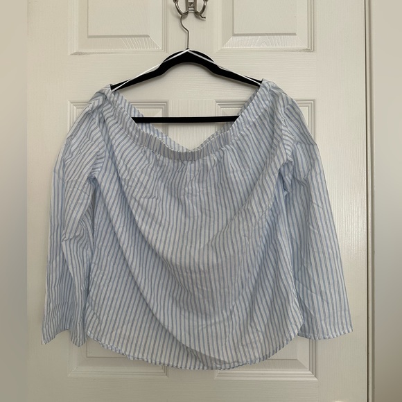 Off the Shoulder Striped Button Up - Picture 4 of 5